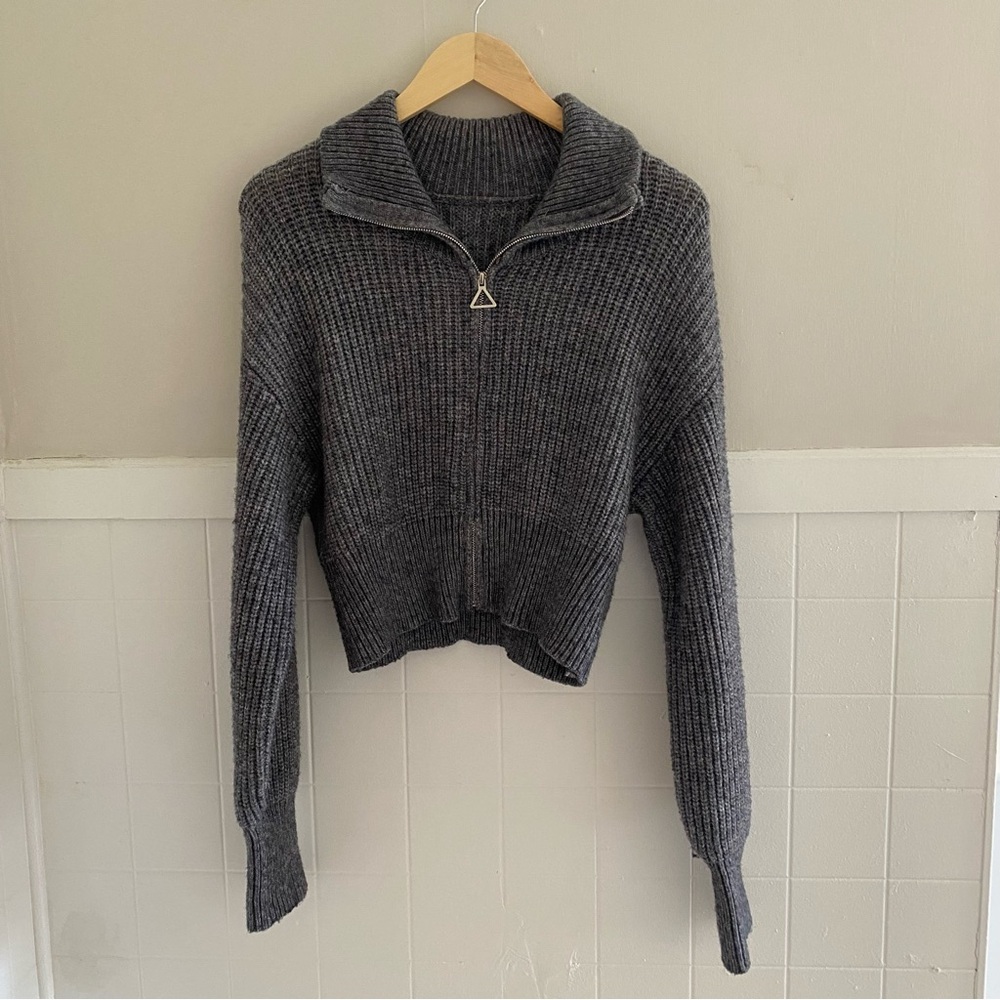 Cider Gray Cropped Zip-Up Sweater